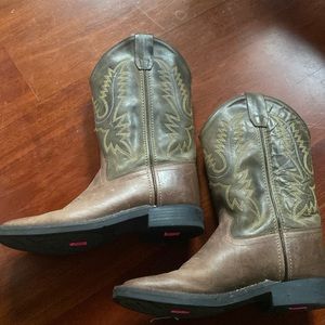 Old West Stitched Leather Square Toe Cowboy Boots
